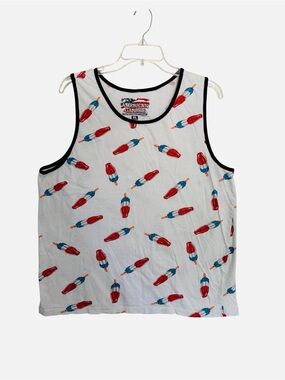 White Men's Swim Tank Tee with Red & Blue Popsicle Print